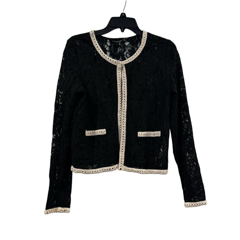 Twentyfourseven Black & Cream Crochet Lace Floral Sheer Cardigan Womens Size L